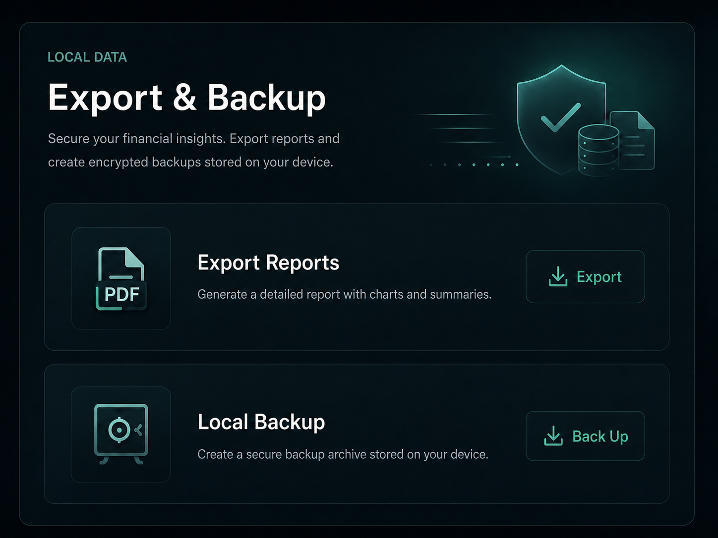 FinanzBar export and backup visual for local data